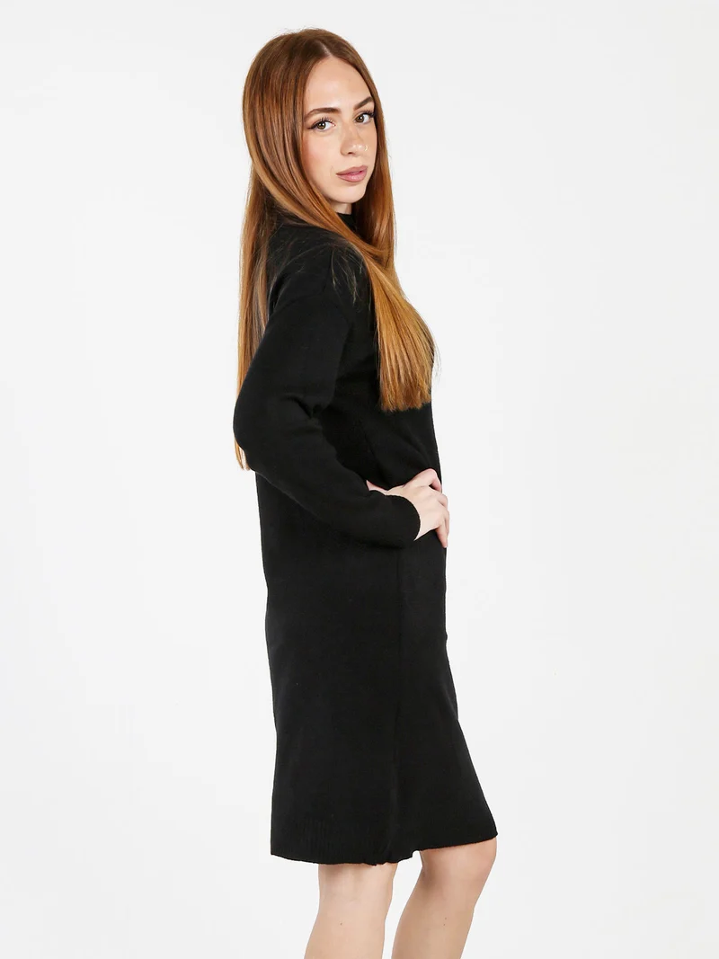 Abito donna in maglia accollato - nero