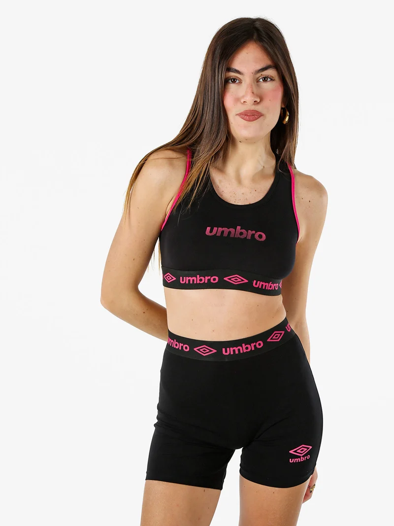 Top sportivo da donna con logo in cotone elasticizzato - fucsia