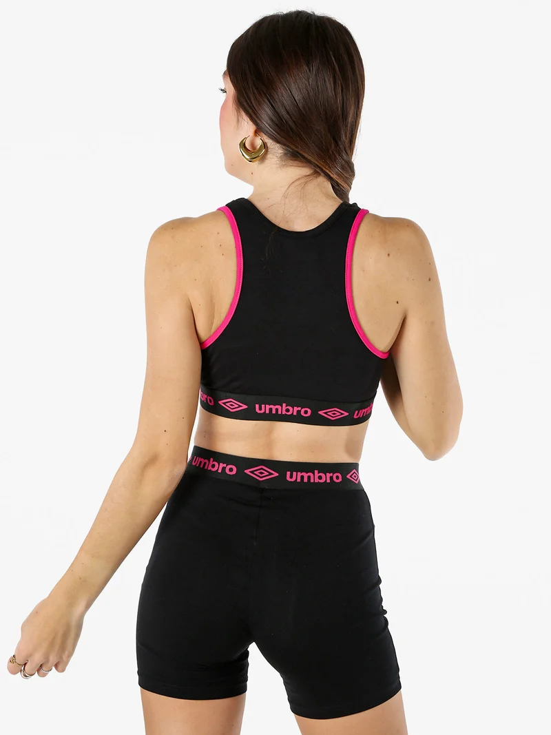Top sportivo da donna con logo in cotone elasticizzato - fucsia