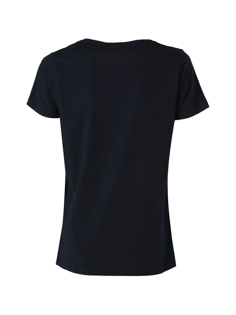 T-shirt girocollo da donna in cotone con stampa e brillantini - blu scuro