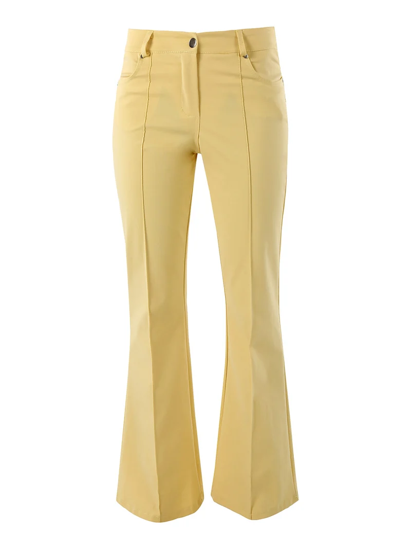 Pantaloni donna a zampa con cucitura centrale - giallo