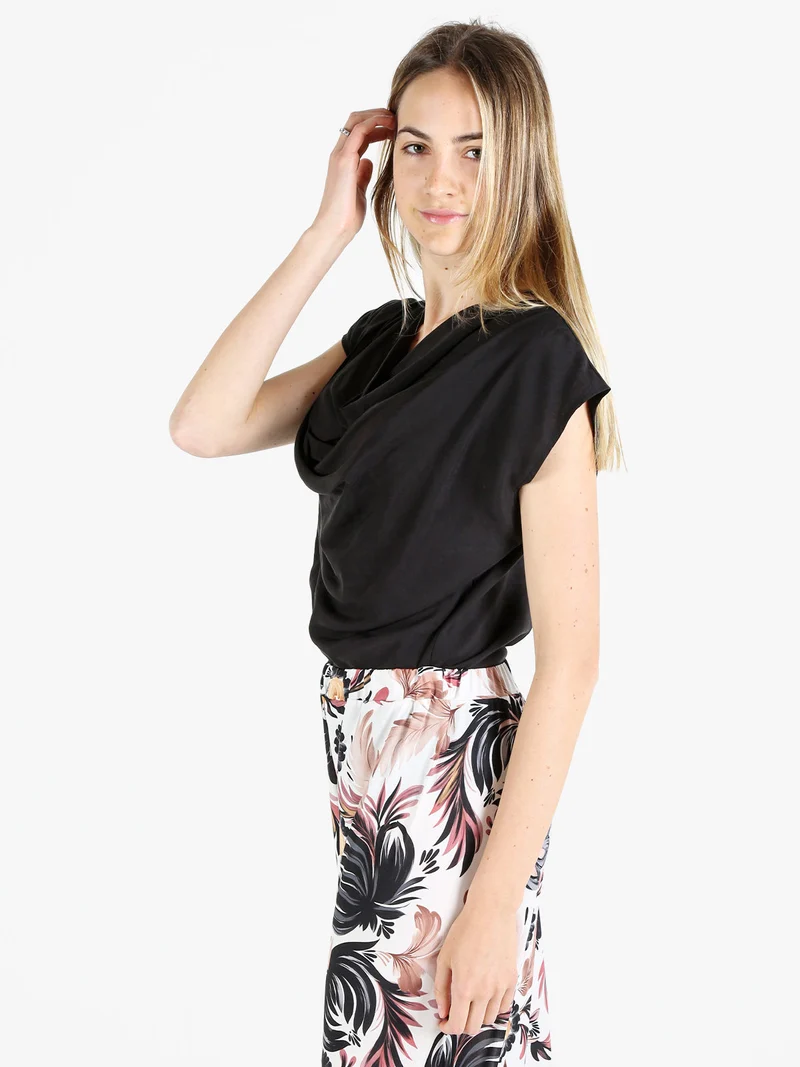 Top da donna con scollo a cascata - nero