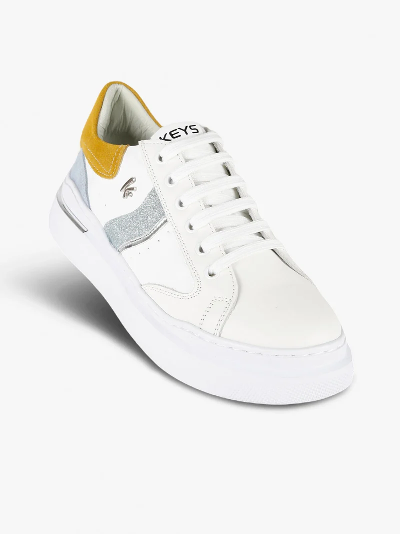 Sneakers in pelle donna con glitter - senape