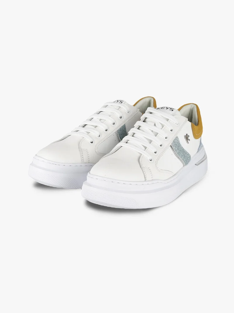 Sneakers in pelle donna con glitter - senape