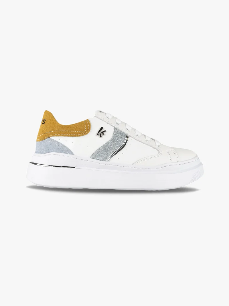 Sneakers in pelle donna con glitter - senape