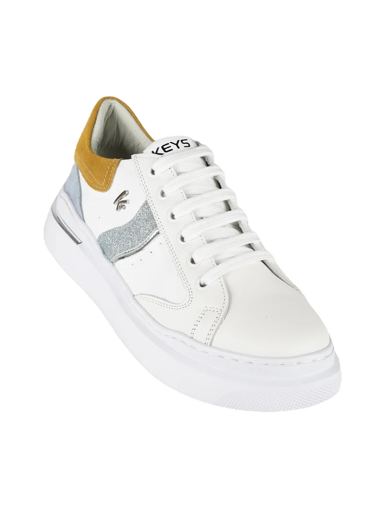 Sneakers in pelle donna con glitter - senape