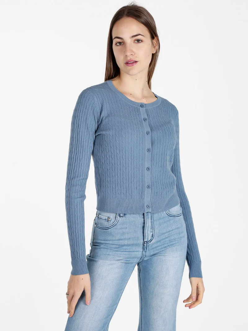 Cardigan donna a trecce con bottoni - cielo