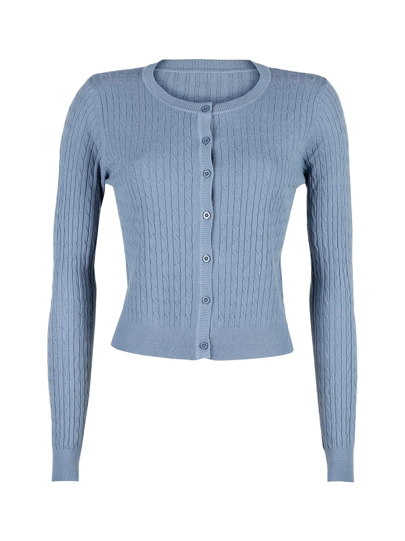 Cardigan donna a trecce con bottoni - cielo