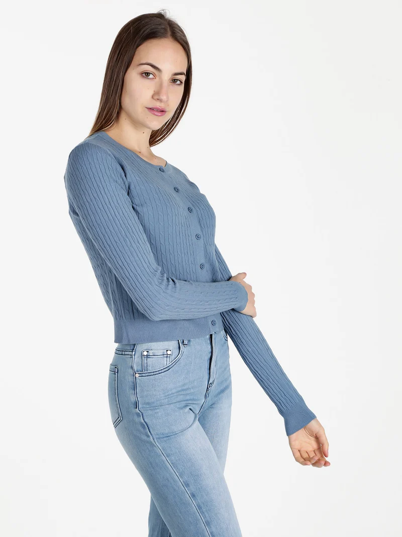 Cardigan donna a trecce con bottoni - cielo