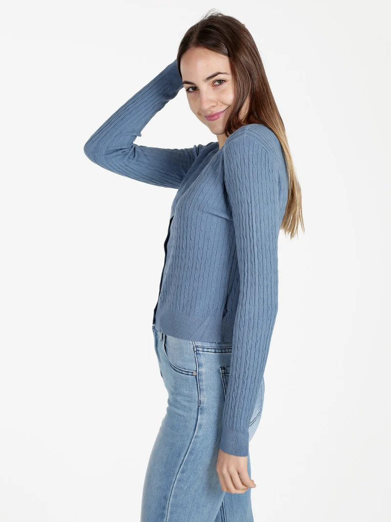 Cardigan donna a trecce con bottoni - cielo
