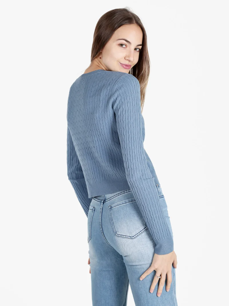 Cardigan donna a trecce con bottoni - cielo