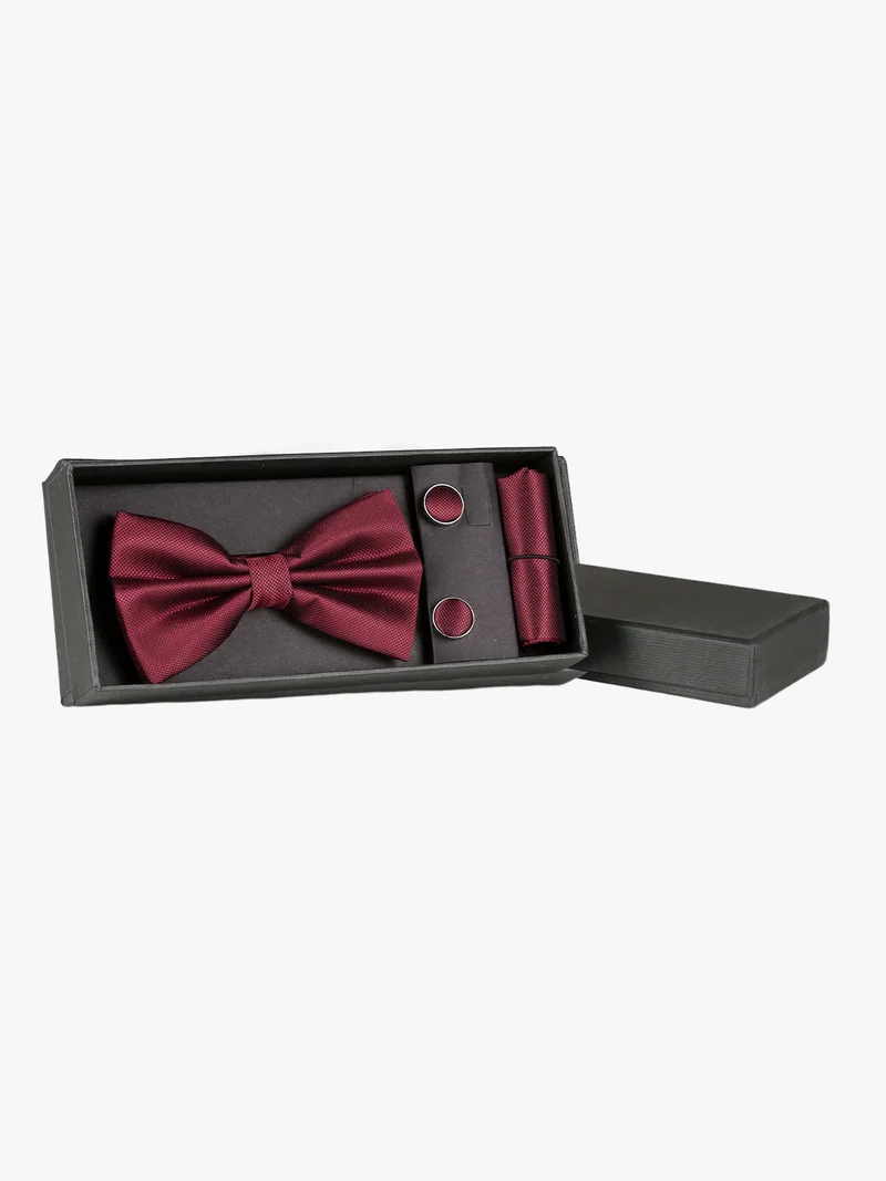 Set 3 pezzi uomo con papillon gemelli e fazzoletto - rosso