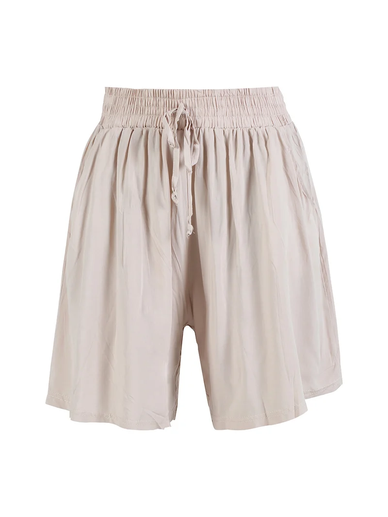 Shorts donna in cotone a gamba larga - beige
