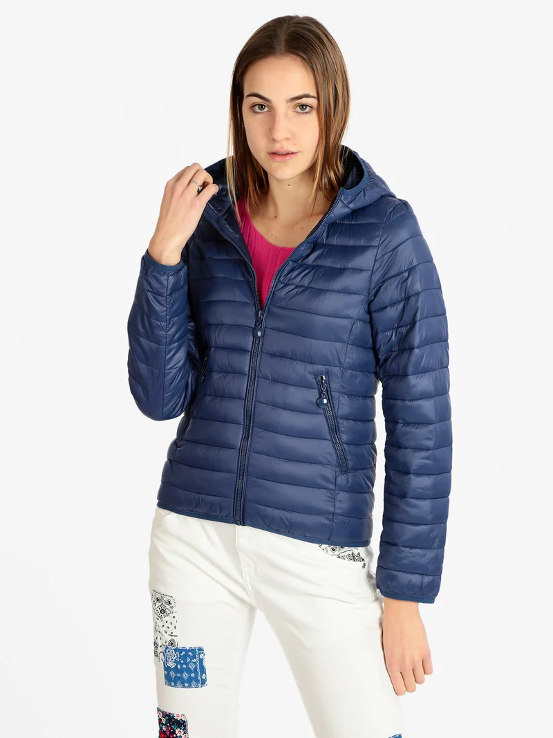 Piumino donna leggero con cappuccio - blu