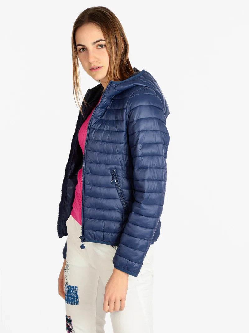Piumino donna leggero con cappuccio - blu