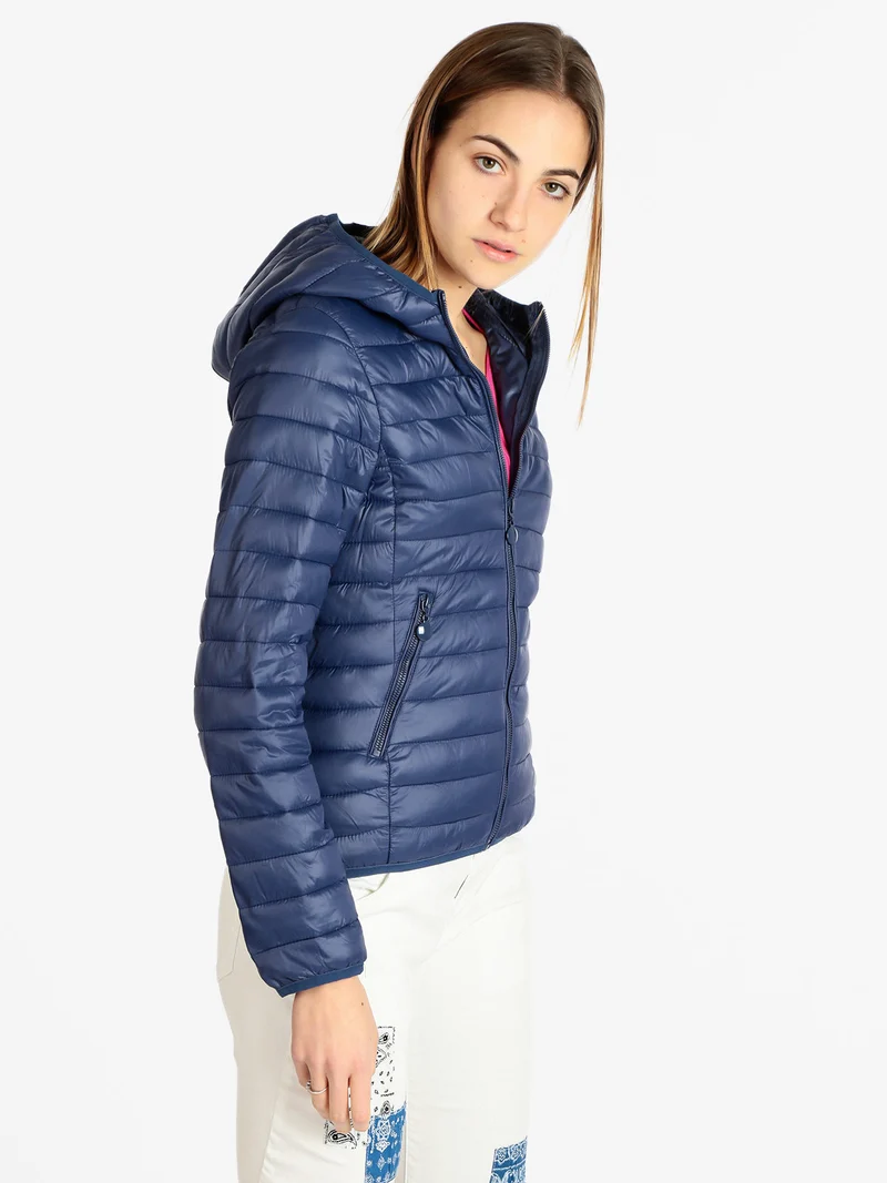 Piumino donna leggero con cappuccio - blu