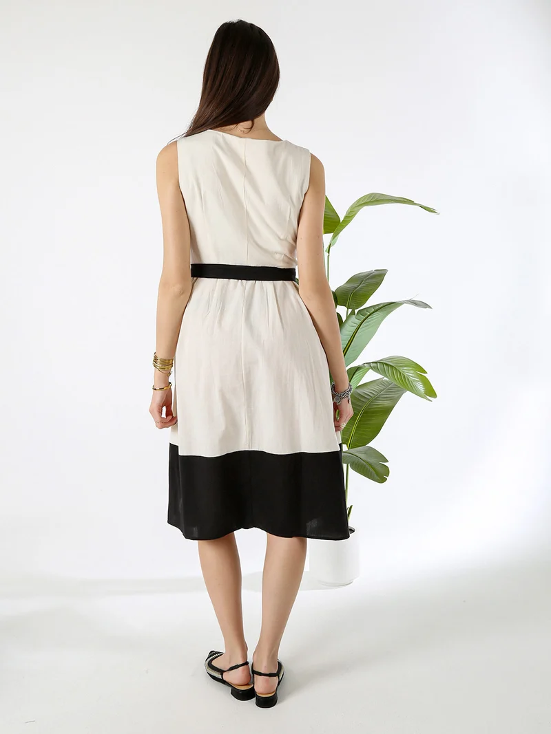Abito smanicato da donna in misto lino e cotone - nero