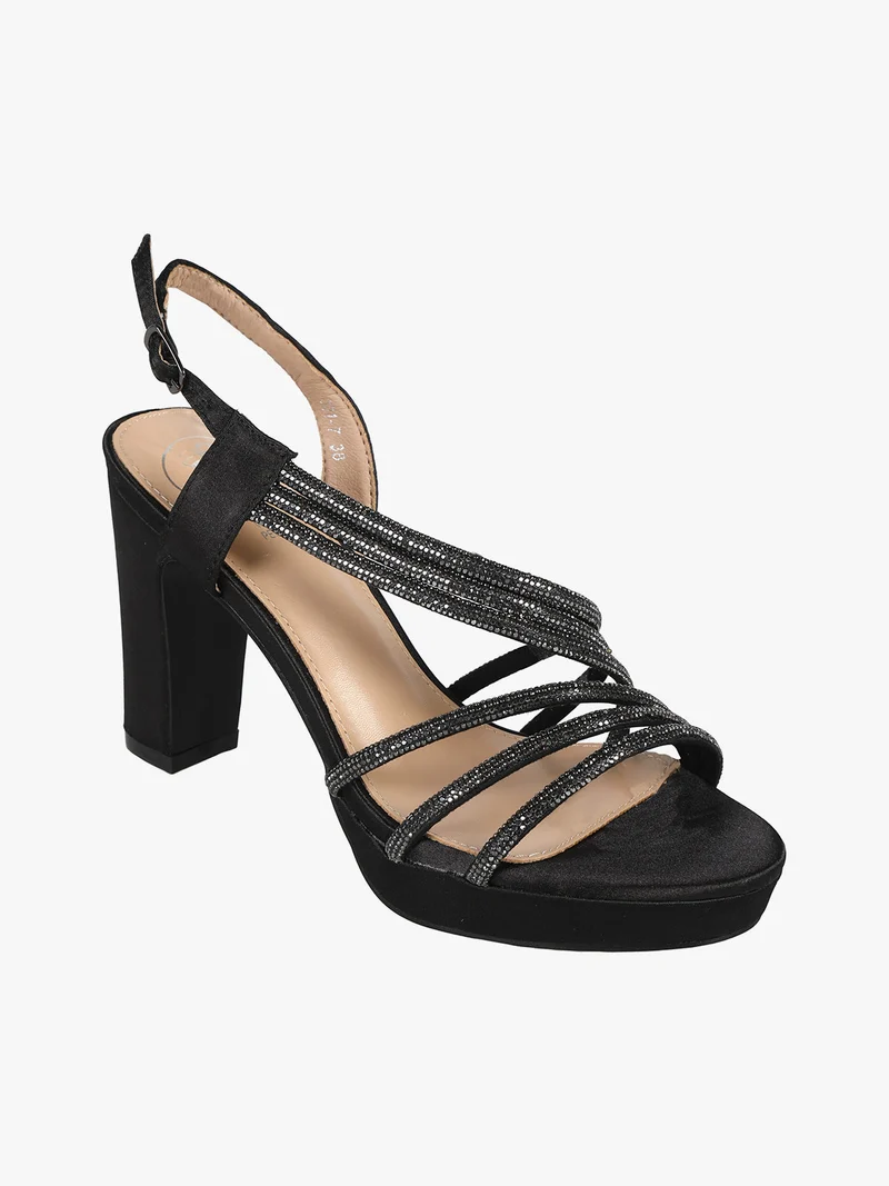 Sandali donna con tacco e plateau - nero