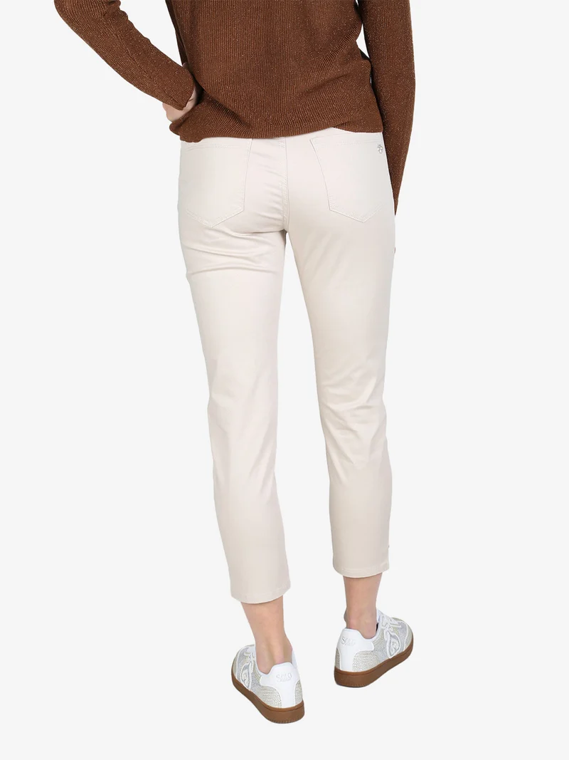 Pantaloni capri donna in cotone con piccolo spacco e strass sul finale - beige