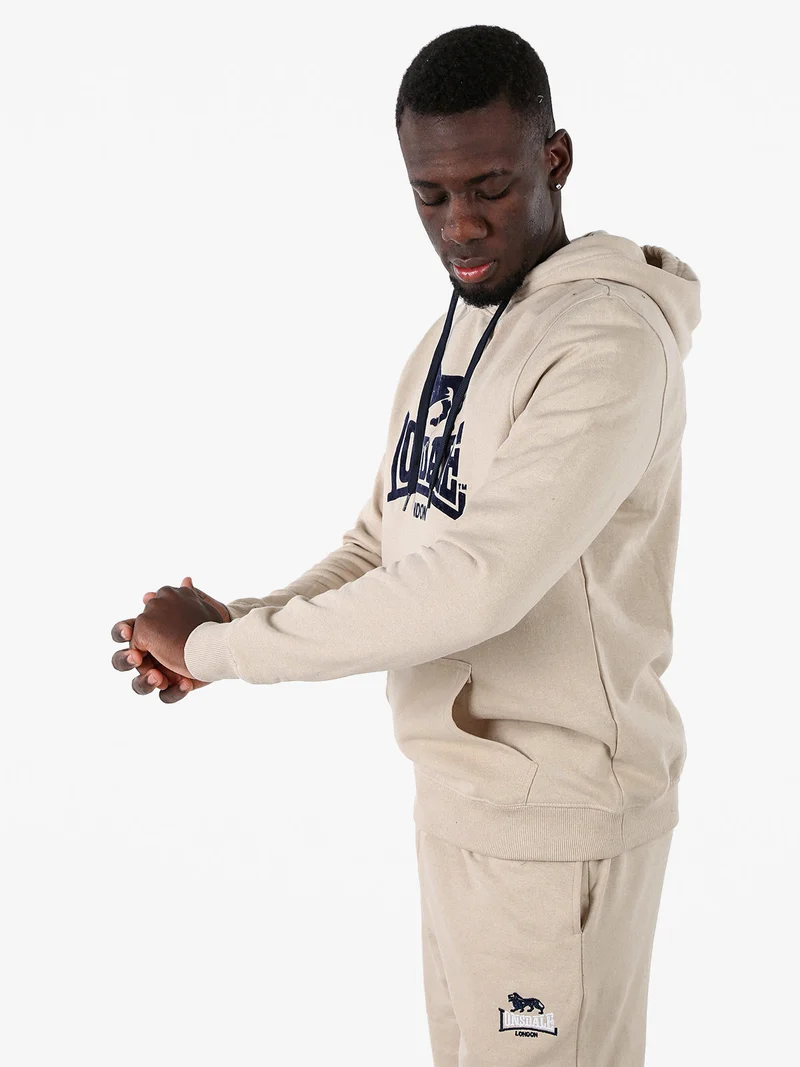 Felpa sportiva da uomo con cappuccio e logo - beige