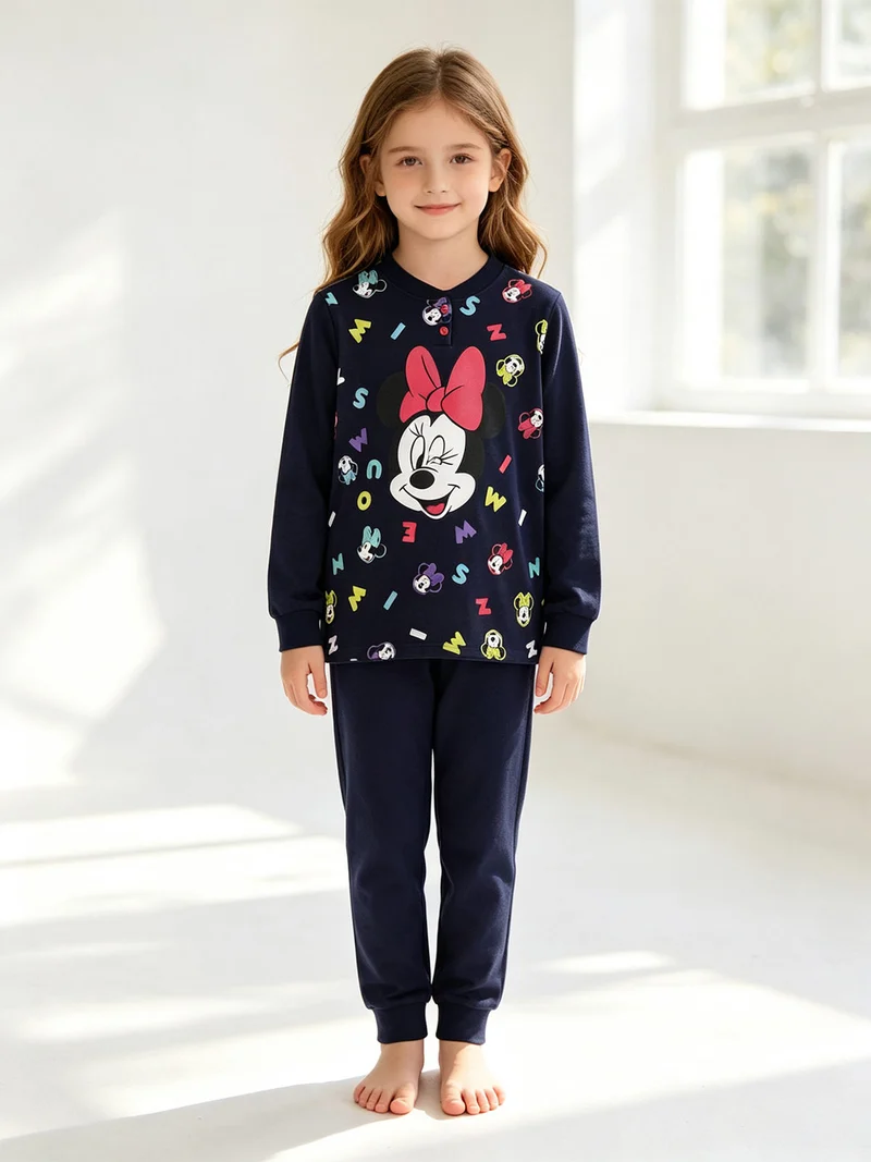 Minnie pigiama bimba in cotone felpato - blu scuro