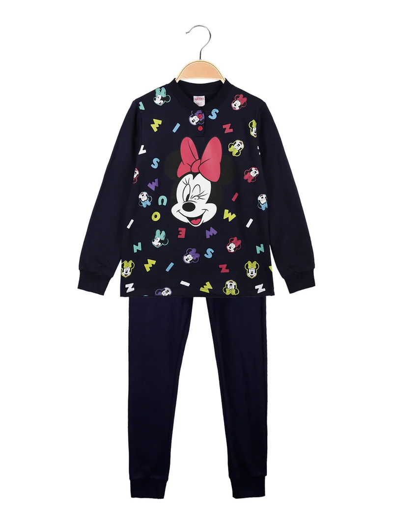 Minnie pigiama bimba in cotone felpato - blu scuro