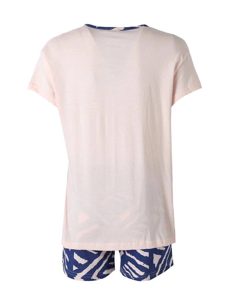 Pigiama corto da donna in cotone con t-shirt e shorts a stampa - rosa