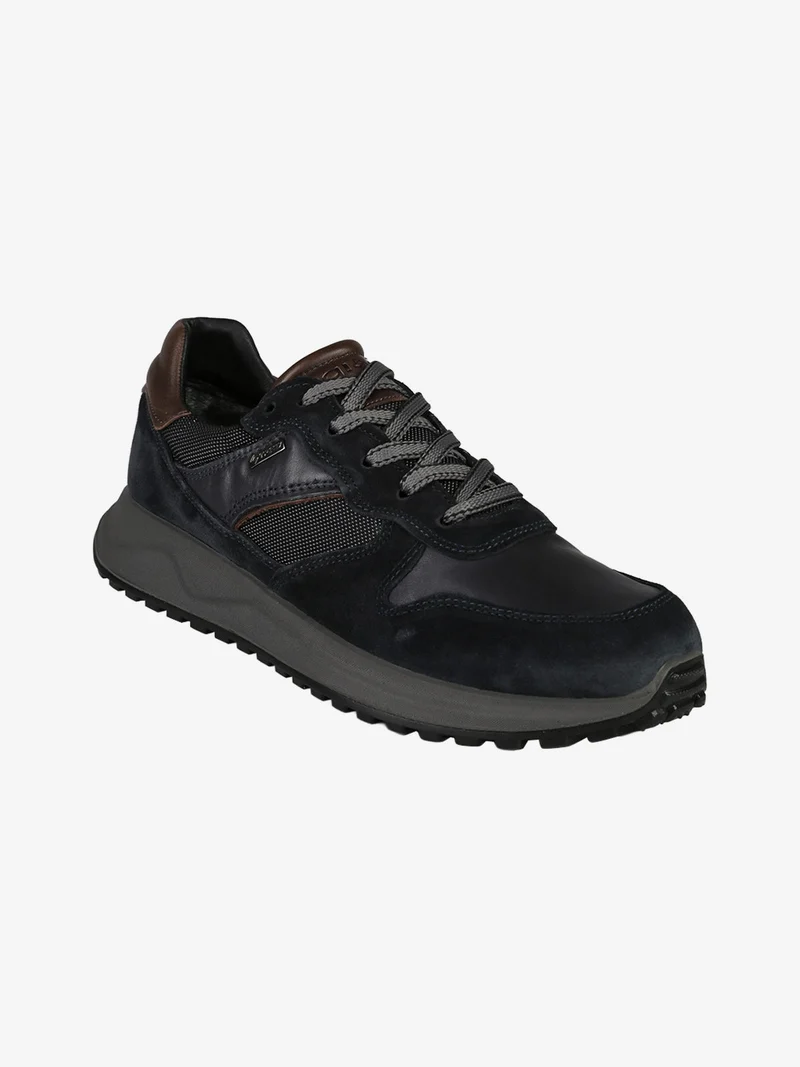 Sneakers uomo stringate in pelle scamosciata - blu scuro