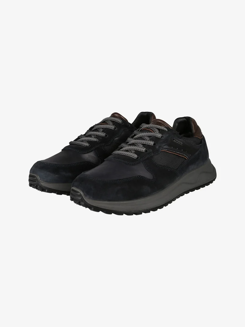 Sneakers uomo stringate in pelle scamosciata - blu scuro