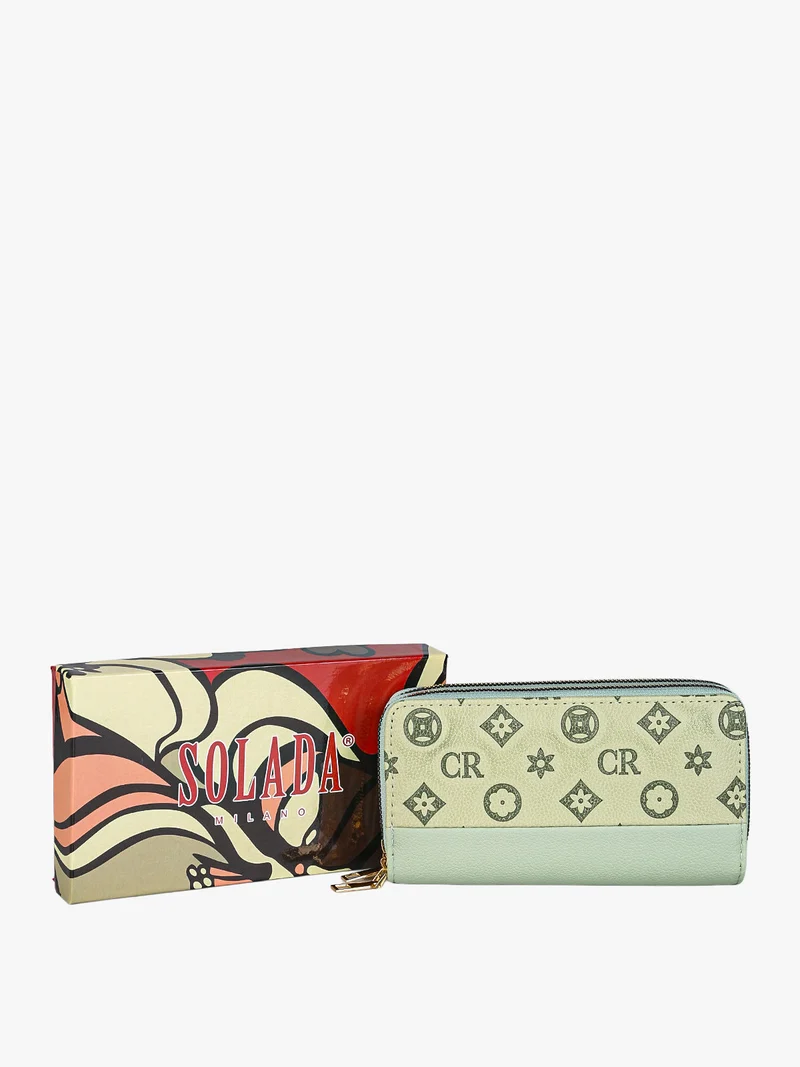 Portafoglio da donna con stampa monogramma e doppia tasca - pistacchio