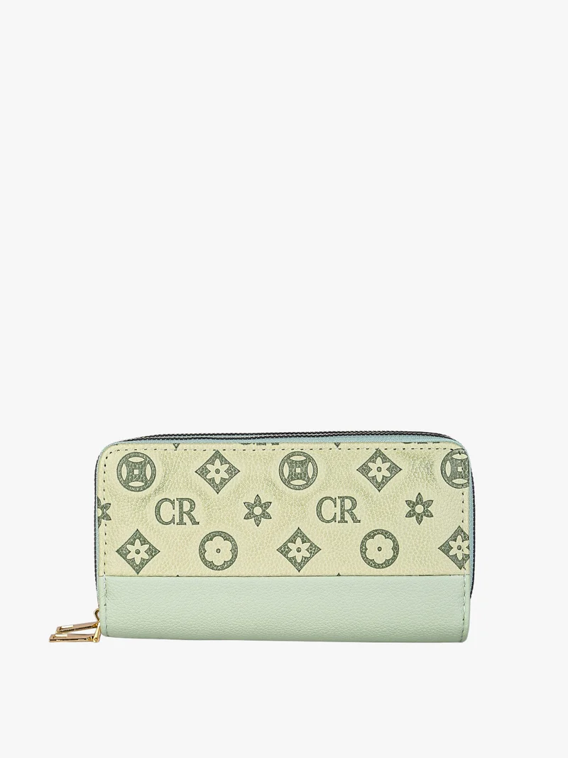 Portafoglio da donna con stampa monogramma e doppia tasca - pistacchio