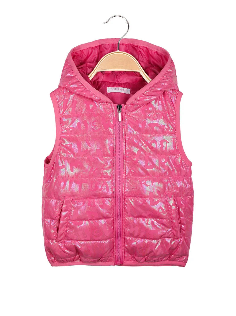 Gilet imbottito da bambina con cappuccio - fucsia