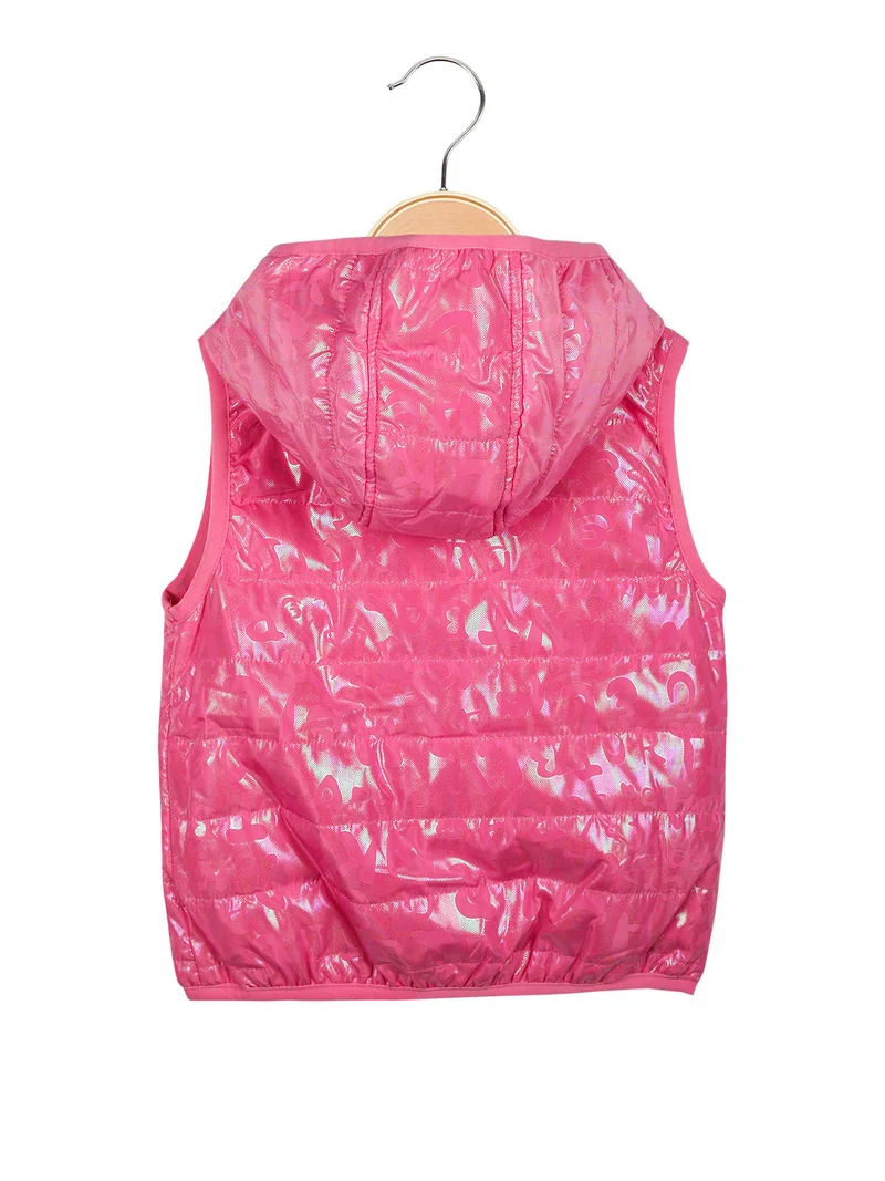 Gilet imbottito da bambina con cappuccio - fucsia