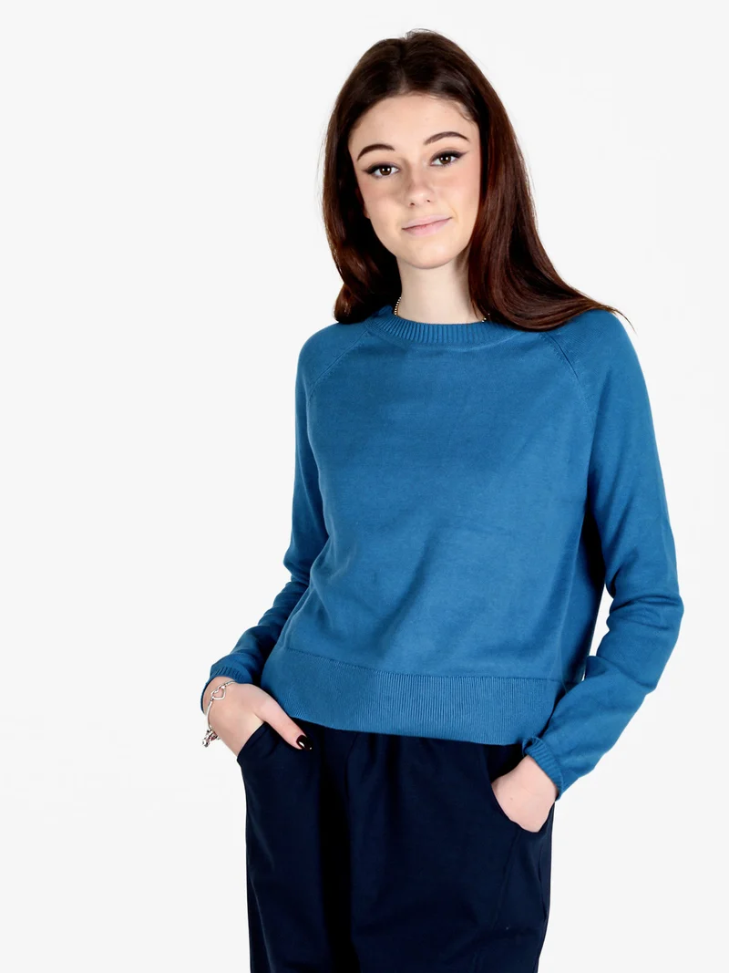 Pullover donna girocollo in maglia - blu