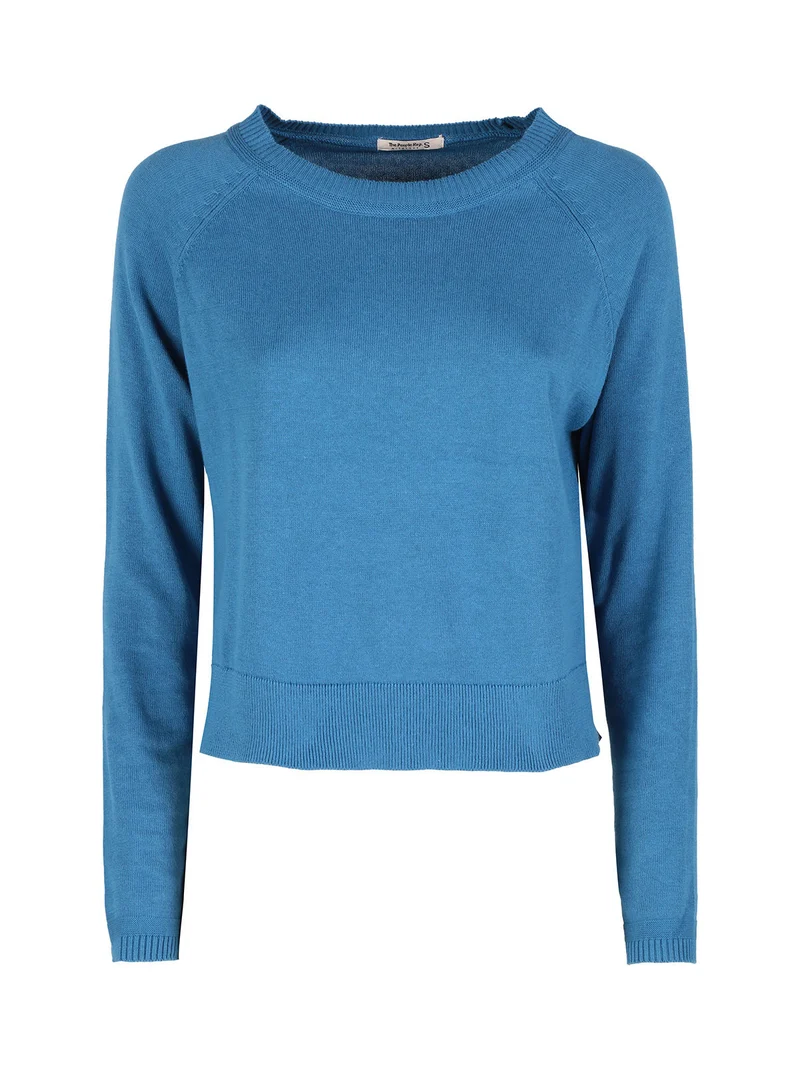 Pullover donna girocollo in maglia - blu