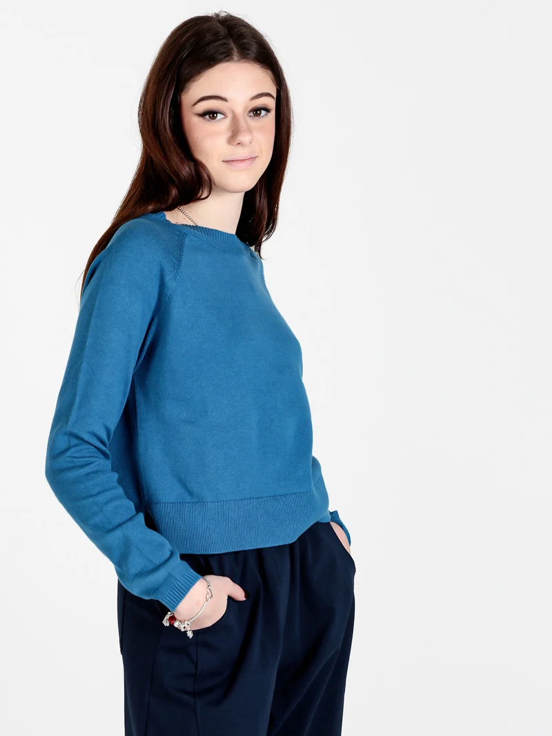 Pullover donna girocollo in maglia - blu