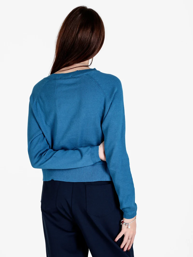 Pullover donna girocollo in maglia - blu