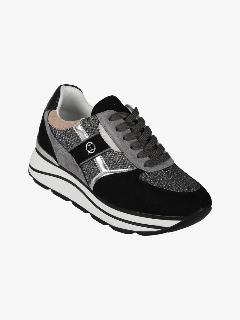 Sneakers donna scamosciate con platform - nero