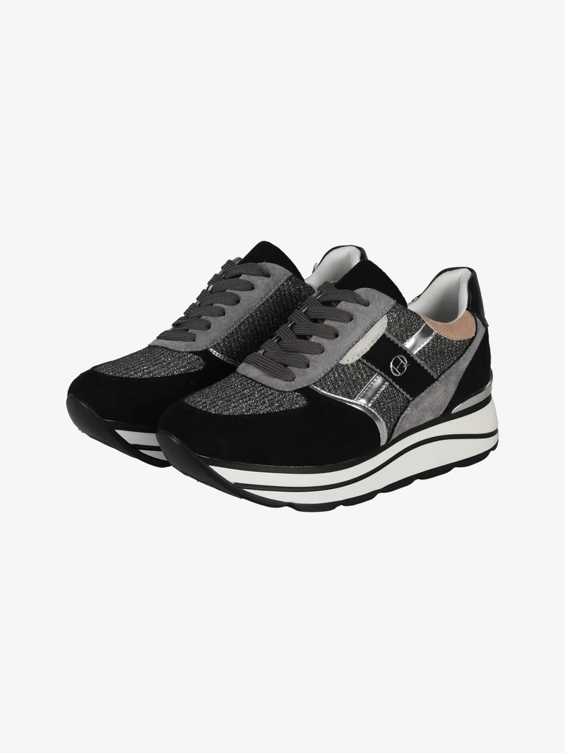 Sneakers donna scamosciate con platform - nero