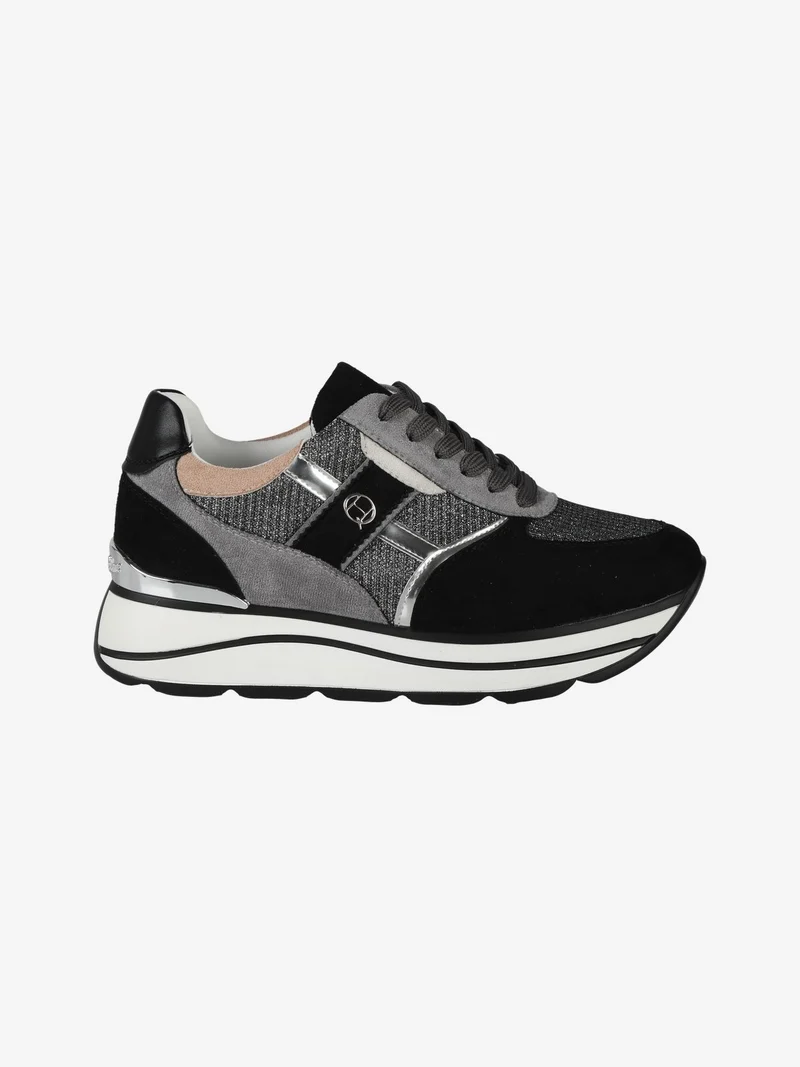 Sneakers donna scamosciate con platform - nero