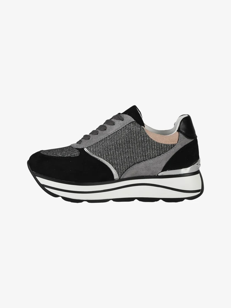 Sneakers donna scamosciate con platform - nero