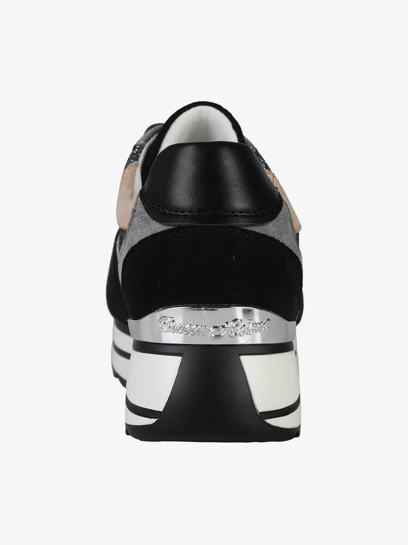 Sneakers donna scamosciate con platform - nero