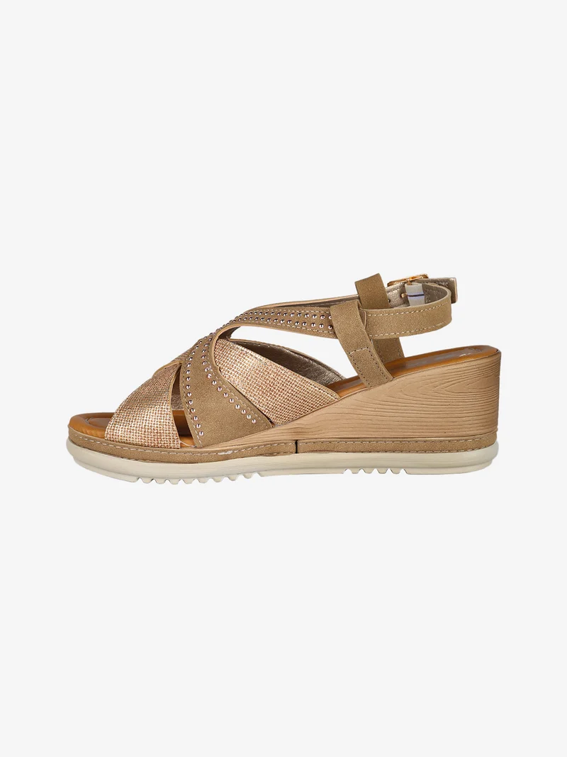 Sandali da donna con zeppa e borchie - marrone