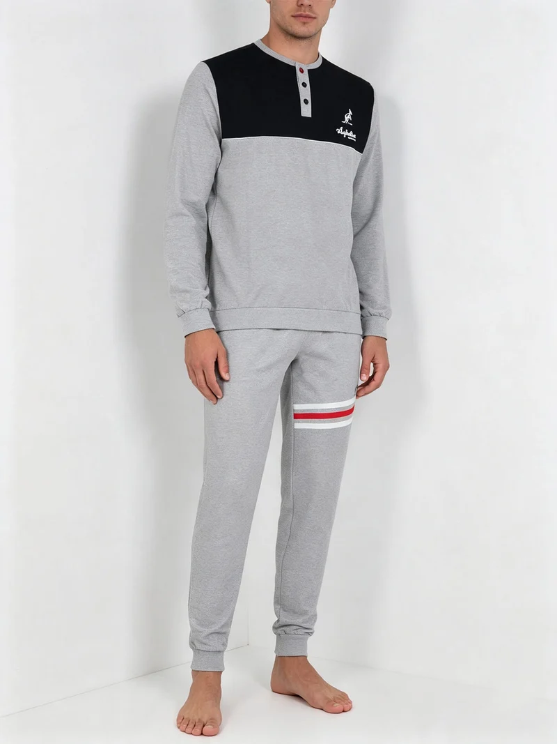 Pigiama lungo da uomo bicolor - grigio