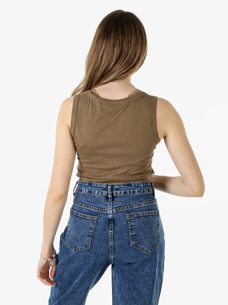 Top donna in cotone con pizzo - marrone