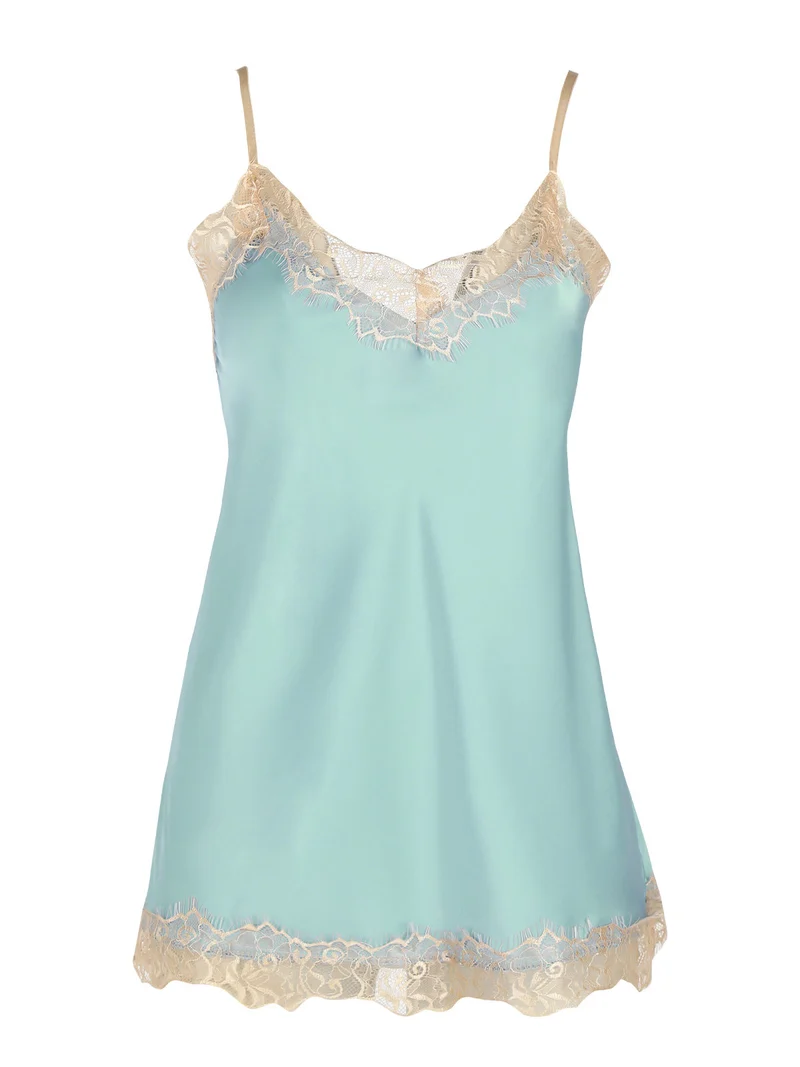 Top donna effetto raso con pizzo - acqua marina