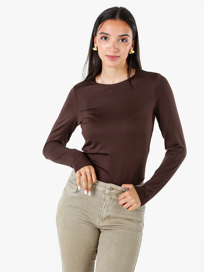 Top body da donna a maniche lunghe - moro