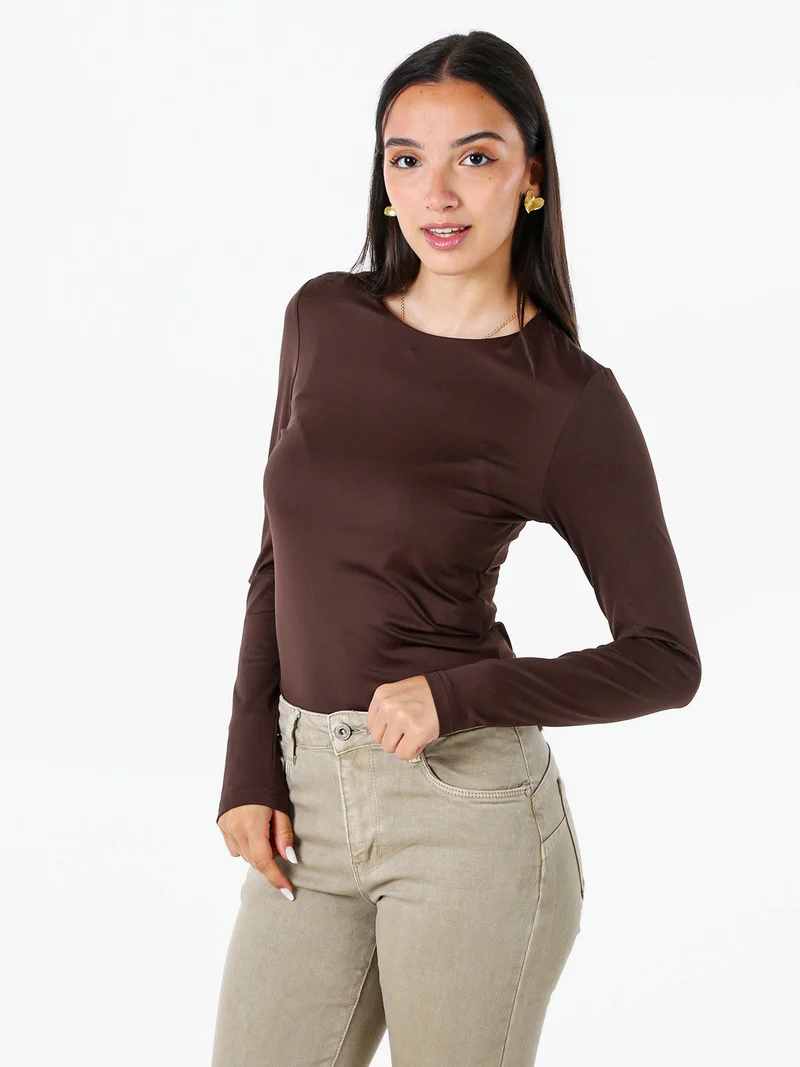 Top body da donna a maniche lunghe - moro