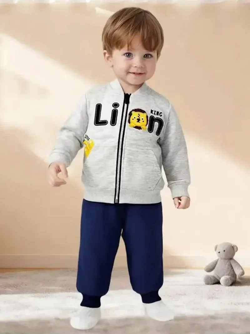 Completo 3 pezzi da neonato con chiusura zip - grigio chiaro