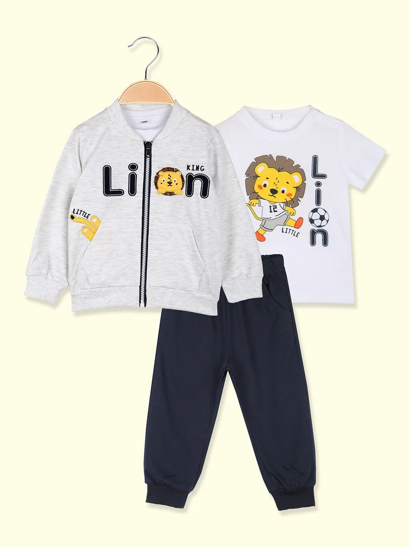 Completo 3 pezzi da neonato con chiusura zip - grigio chiaro